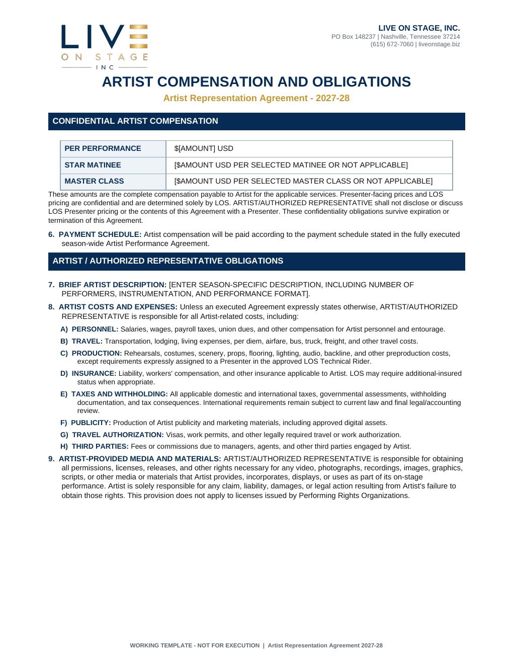 Artist Representation Agreement page 2