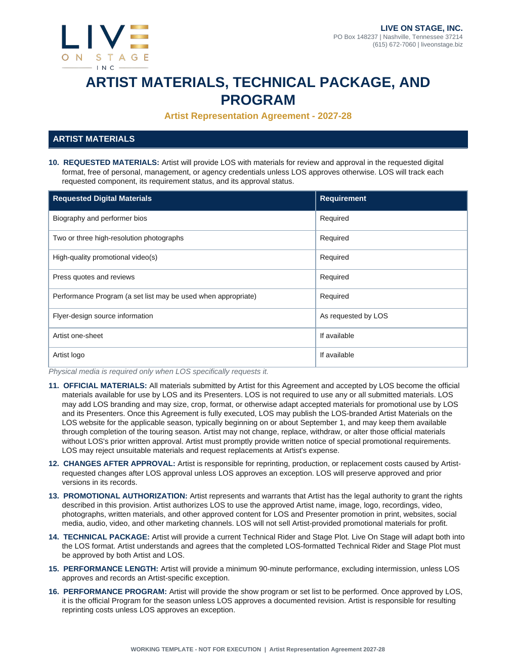 Artist Representation Agreement page 3