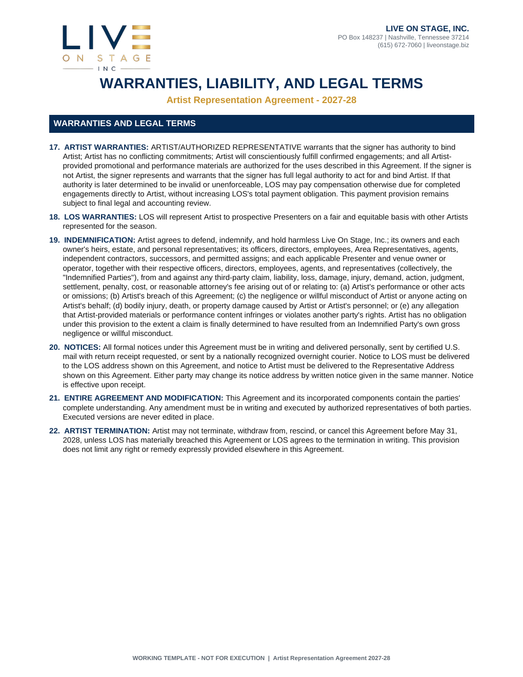 Artist Representation Agreement page 4