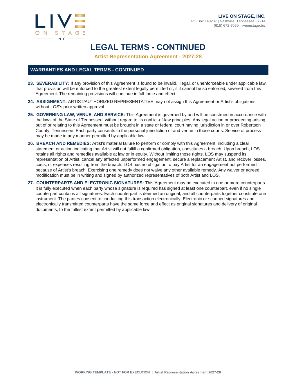 Artist Representation Agreement page 5